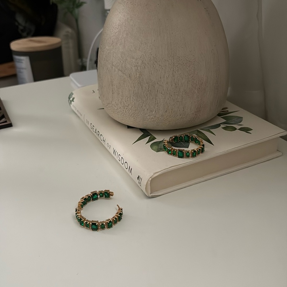 Gold/Green Hoop Earrings